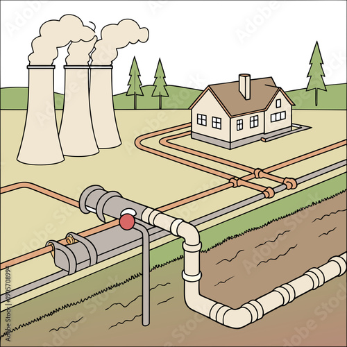 Gas pipeline network linking power plant to residential area