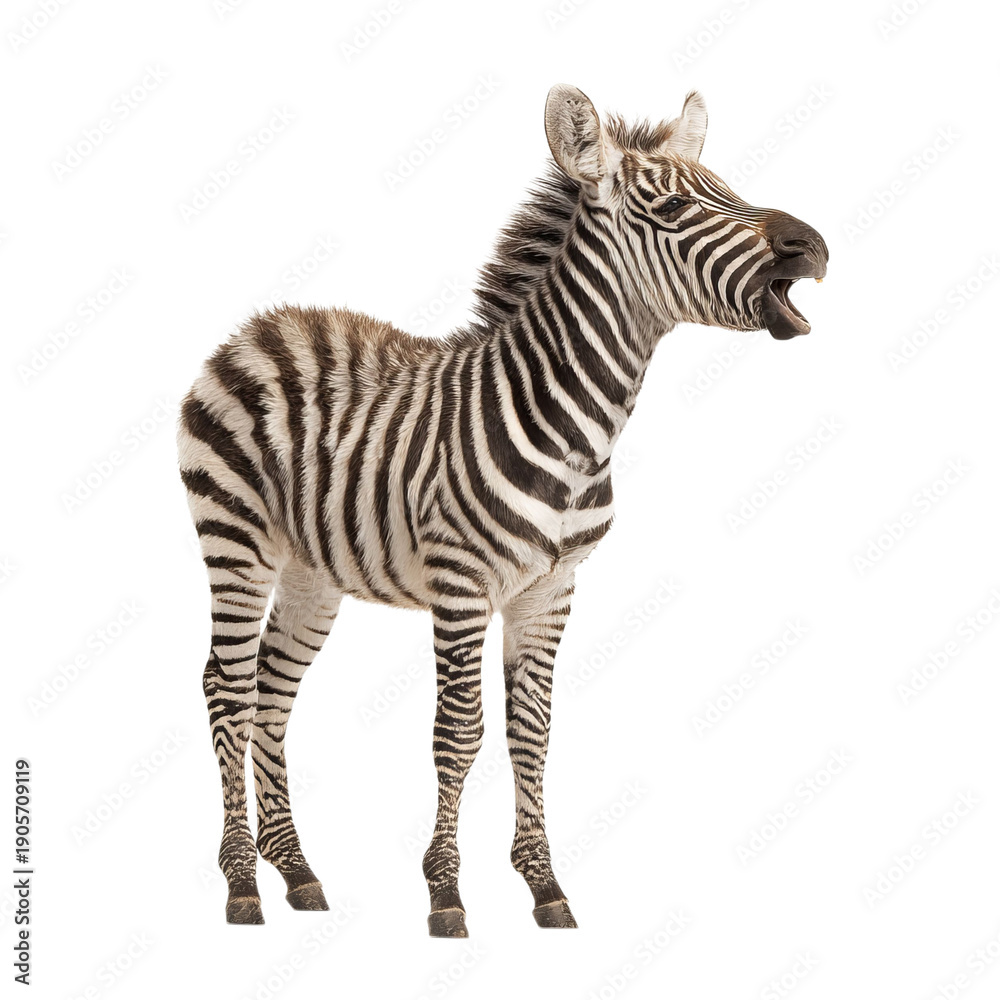 Fototapeta premium PNG of A young zebra stands proudly, showing off its distinct black and white stripes.