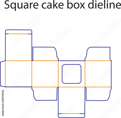 Square Cake Box Dieline Template with Window and Folding Lines for Custom Packaging Design