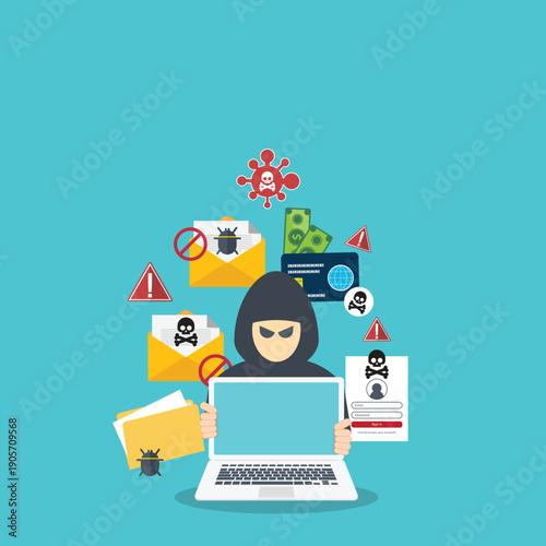 Hacker activity concept background. Vector illustration of a hacker activity concept background