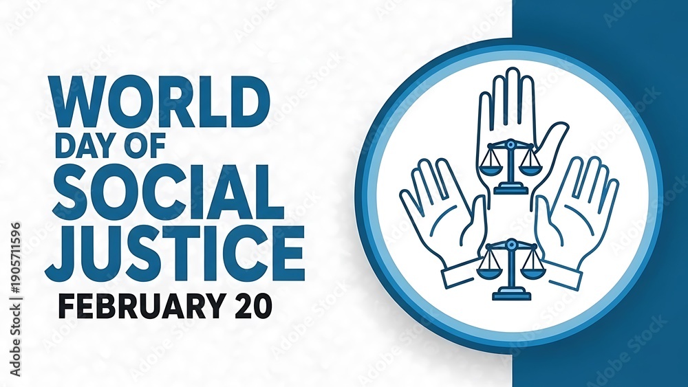Obraz premium Commemorative graphic design celebrating the world day of social justice observed annually on february twentieth with symbolic imagery representing equality and fairness
