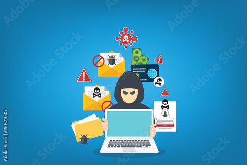 Hacker activity concept background. Vector illustration of a hacker activity concept background