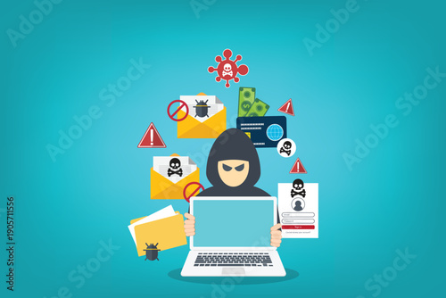 Hacker activity concept background. Vector illustration of a hacker activity concept background