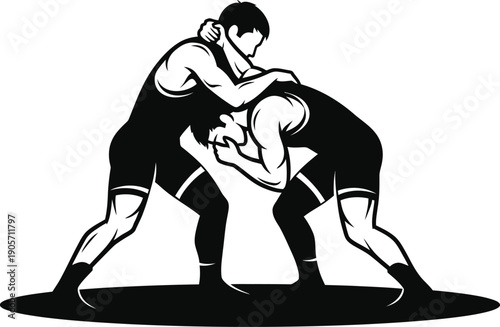 Intense Wrestling Match: Two athletes locked in a grappling struggle.
