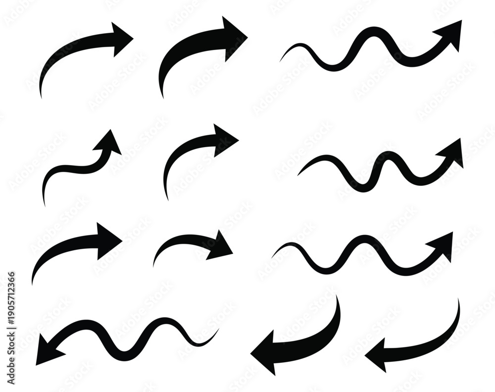 Obraz premium Collection of black arrows and wavy arrows on white background