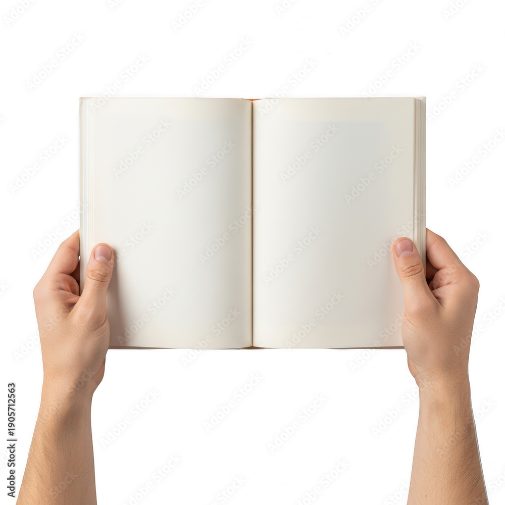 Obraz premium A person holding an open blank book against a white background. isolated on transparent background