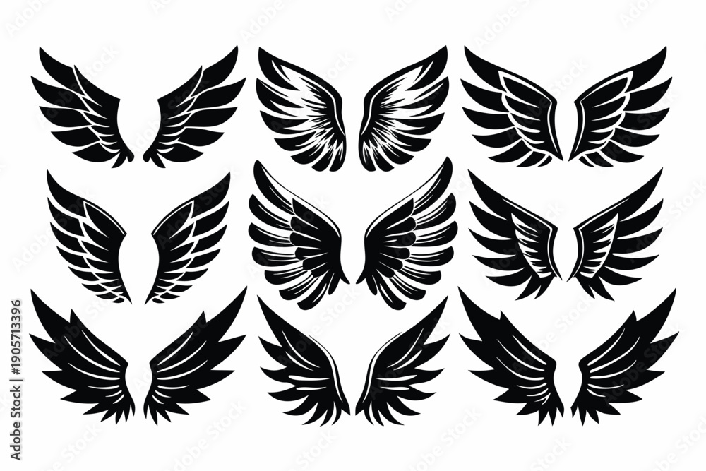 Obraz premium set of wings silhouette line art vector illustration with a white background