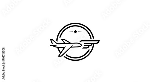 Airplane Icon in Circle with Speed Lines, Fast Air Travel and Logistics Concept, Isolated White Background.