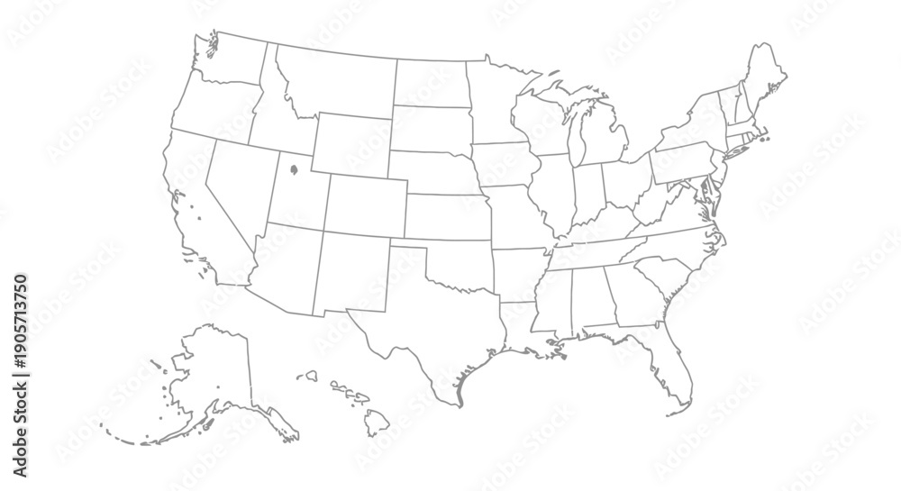 Obraz premium Silhouette map of the United States of America with state borders, geographical illustration isolated white background.