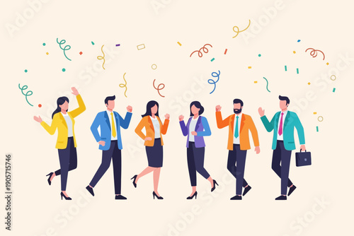 Business colleagues celebrating success with confetti and high fives at work event