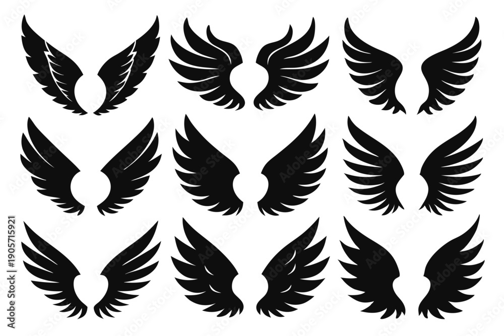 Obraz premium set of wings silhouette line art vector illustration with a white background