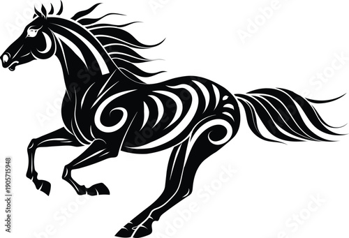 Black and white horse vector illustration running stallion silhouette