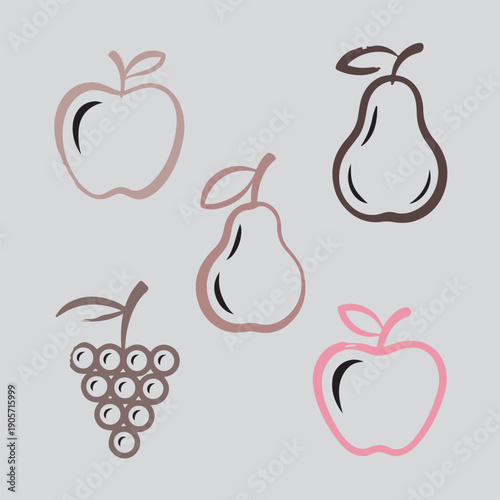 Comprehensive set of colorful fruit icons featuring a variety of fresh berries and healthy vegetables for creative design projects