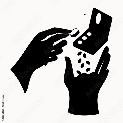 Hand holding pill bottle pouring medication into other hand