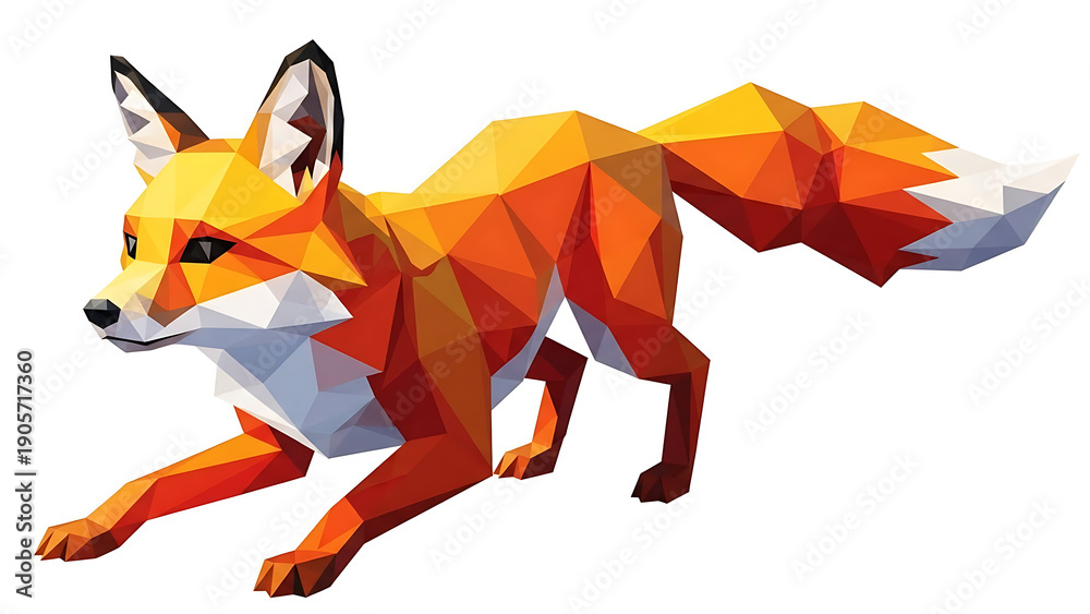 Obraz premium Low Poly Fox Running isolated on a transparent background