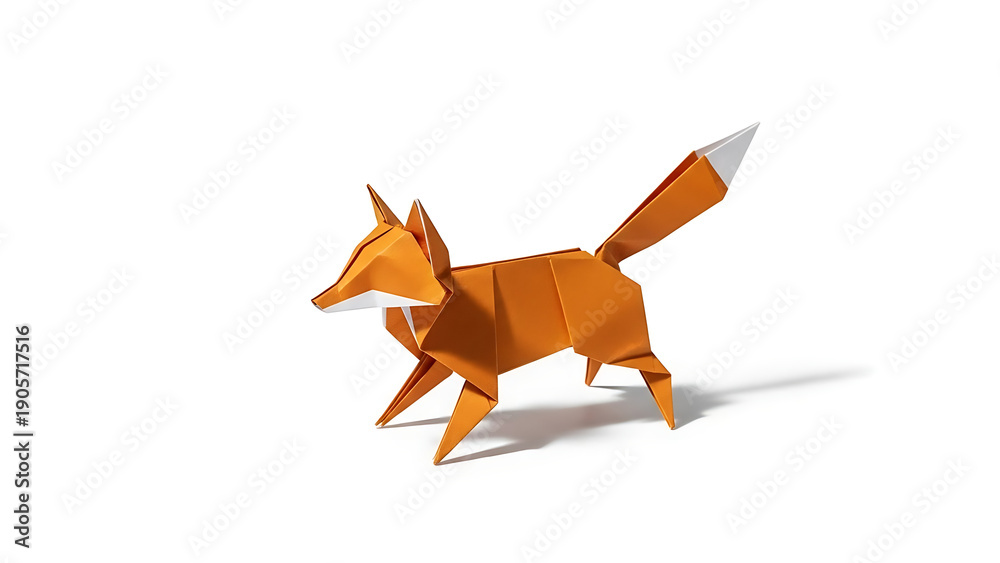 Obraz premium Orange origami fox standing on four legs isolated on a transparent background