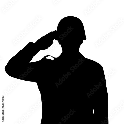 Silhouette Saluting Man in Hat from Waist Up - Front View