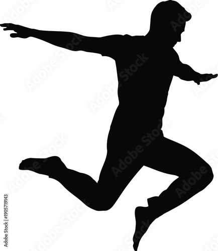 Dynamic silhouette of a person jumping with outstretched arms in a vigorous motion