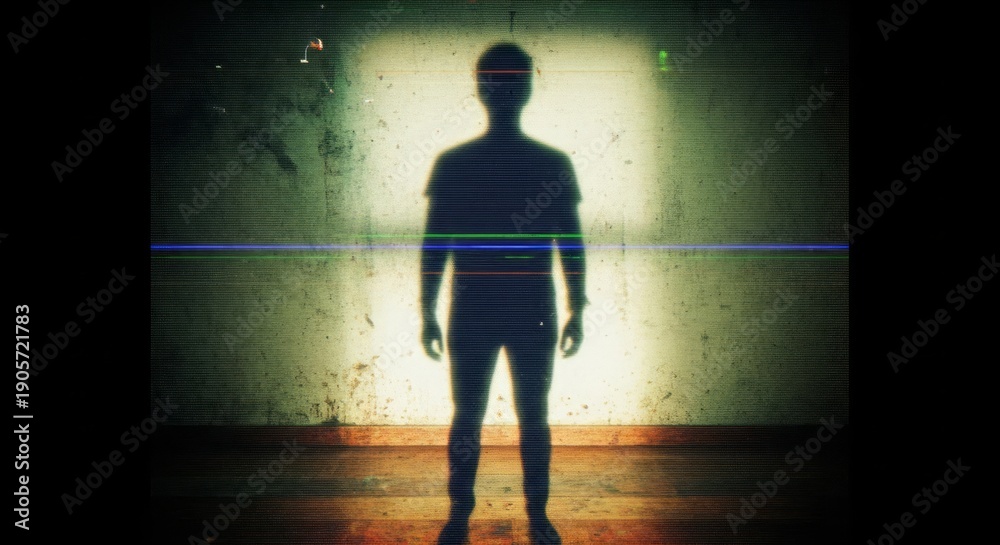 Obraz premium Mysterious Shadowy Silhouette Against Grungy Urban Wall Background