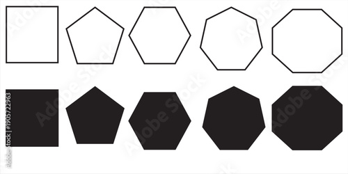 quadrangle, pentagon, hexagon, octagon icon. vector geometry pentagonal, hexagonal, octagonal polygon. five, six, eight sided polygon lines, vector