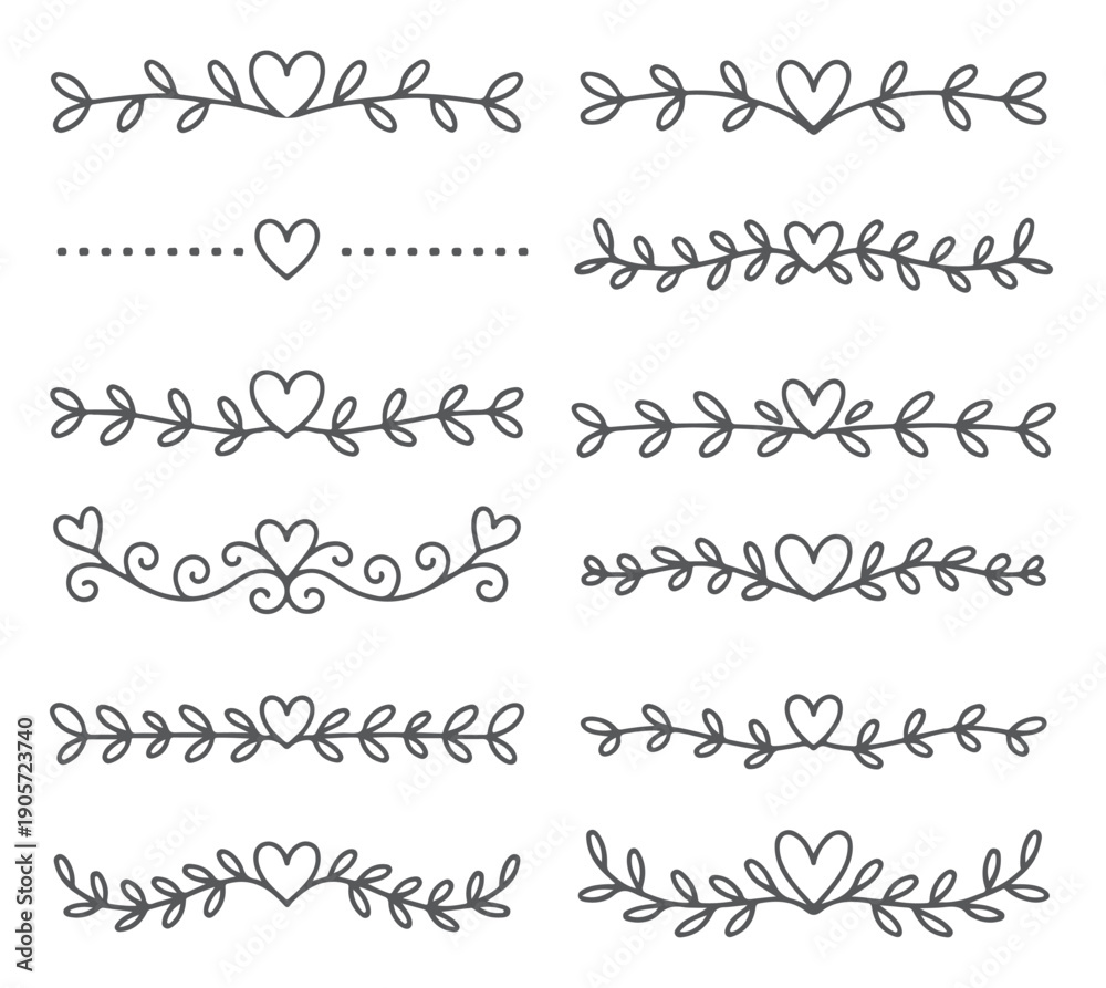 Obraz premium Romantic botanical page separators, handdrawn decorative elements