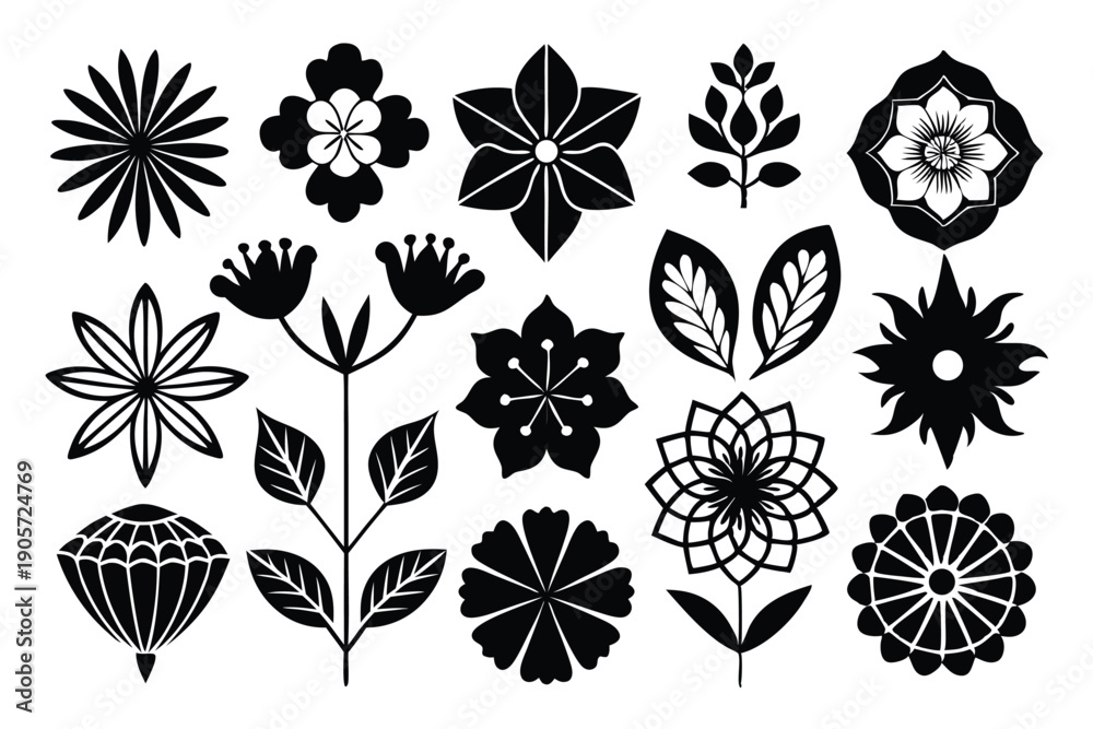 Fototapeta premium set of flower silhouette line art vector illustration with a white background
