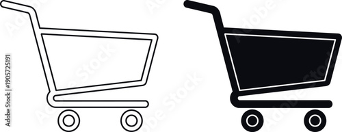 Shopping cart outline and solid trolley