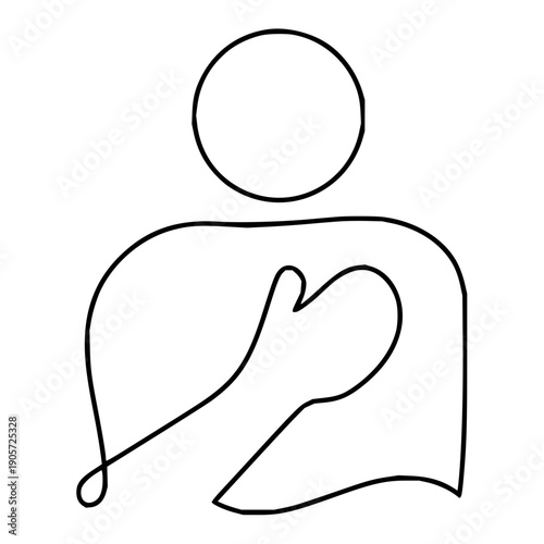 Minimalist continuous line art of a person with their hand over their heart, symbolizing sincerity, gratitude, empathy, and heartfelt emotion, perfect for conveying compassion and respect