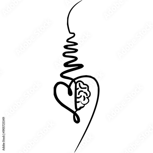 Abstract line art merging a human heart and brain, symbolizing the connection between emotions and intellect