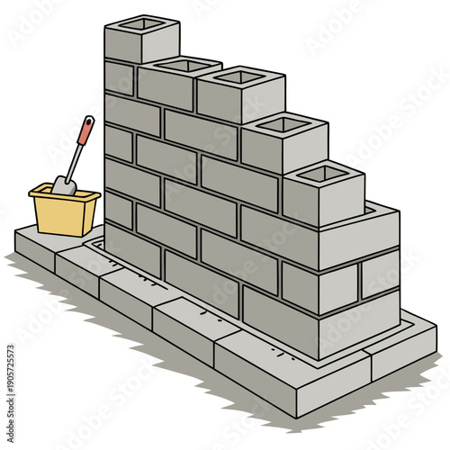 Realistic Stacked Concrete Blocks for Construction Foundations
