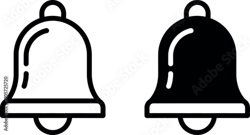 Two bell outline and solid black bell notification alert sound ring chime outline bell