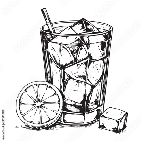 Alcoholic Cocktail Drink Sketch Illustration - Martini Alcohol Glass Wine Whiskey Mojito Margarita Vodka Ice Bar Cognac