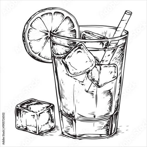 Alcoholic Cocktail Drink Sketch Illustration - Martini Alcohol Glass Wine Whiskey Mojito Margarita Vodka Ice Bar Cognac