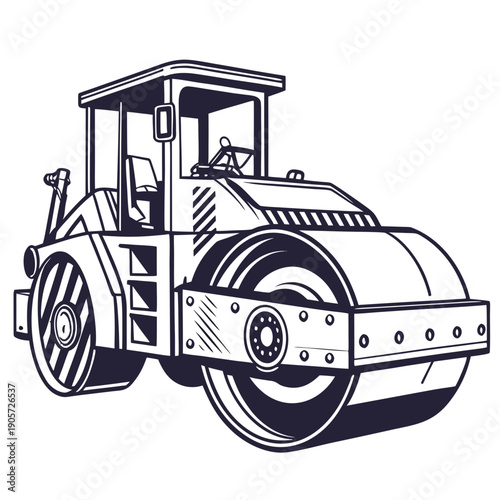 Road Roller Compactor Machine Isolated on White Background