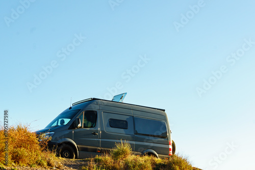 Caravan van camping on nature.