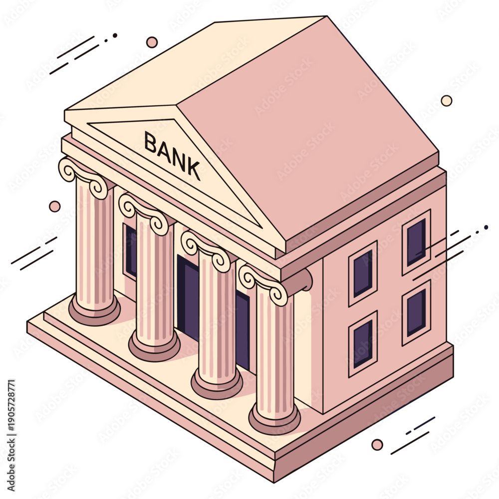 Obraz premium Isometric view of classical greek-style bank building with columns