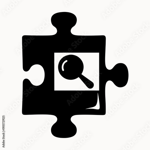 Magnifying glass in puzzle piece for problem solving and investigation