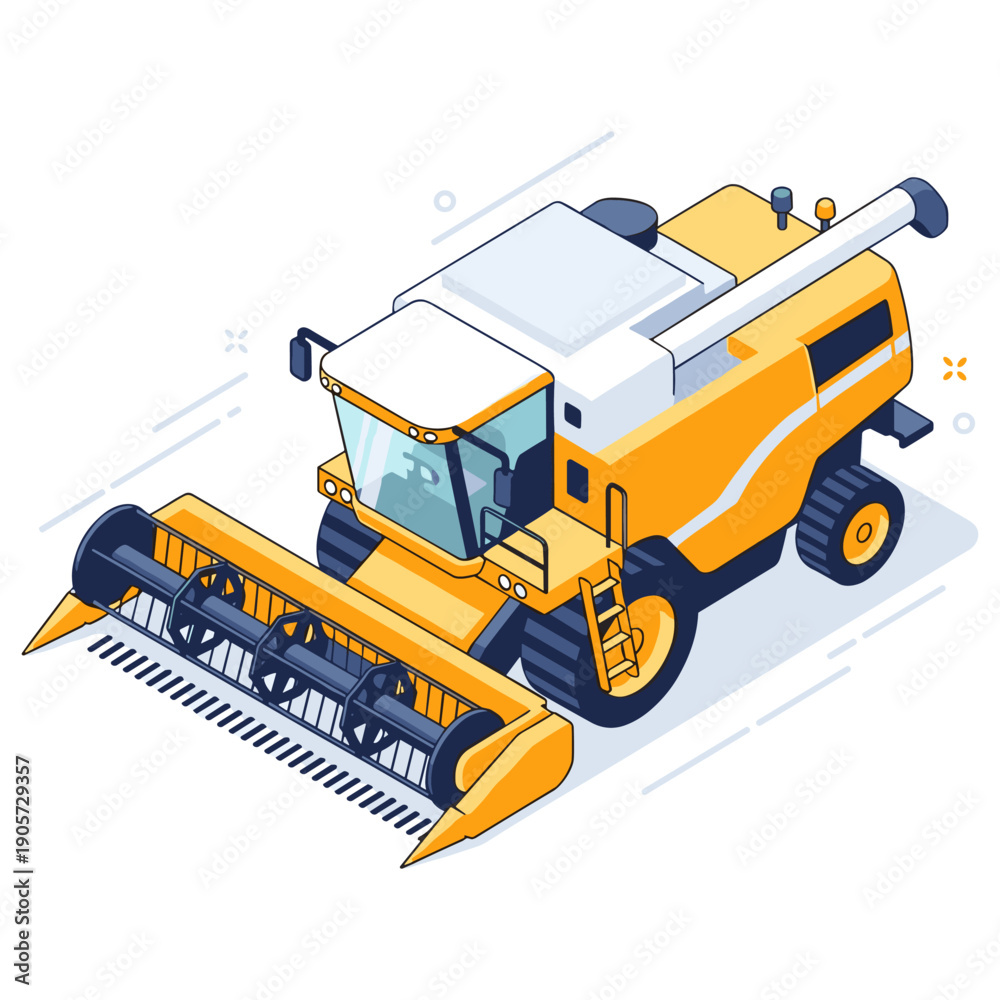 Obraz premium Yellow agricultural combine harvester illustration with modern design. No editable stroke