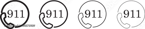 Call 911 phone number icon set.911 emergency call number 