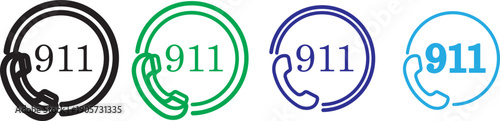 Call 911 phone number icon set.911 emergency call number 