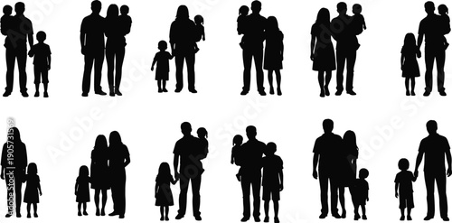 WebLarge Collection of Family Silhouette Icons Featuring Parents with Children and Infants for Life Insurance Marketing Social Togetherness Parenting and Childhood Growth Concepts