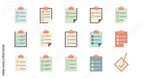 Collection of Various Checklist Icons and Symbols.