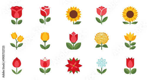 Collection of Various Colorful Flowers Illustrations.