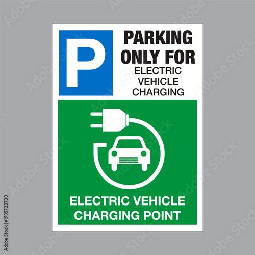 Electric vehicle recharging point only, sign vector. Electric vehicles (EV) charging station and charge parking signage. Eps10 vector illustration