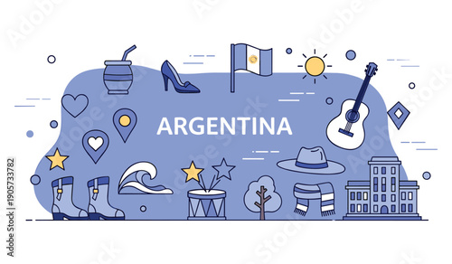 Argentina icons: flag, yerba mate, tango, nature, landmarks, and more
