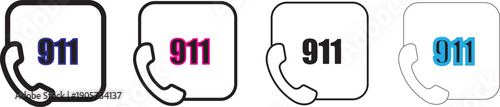 Call 911 phone number icon set.911 emergency call number 