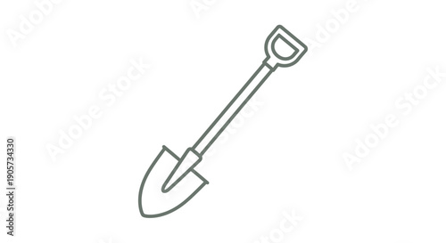 Simple line drawing of a shovel on a white background with a minimalist design style.