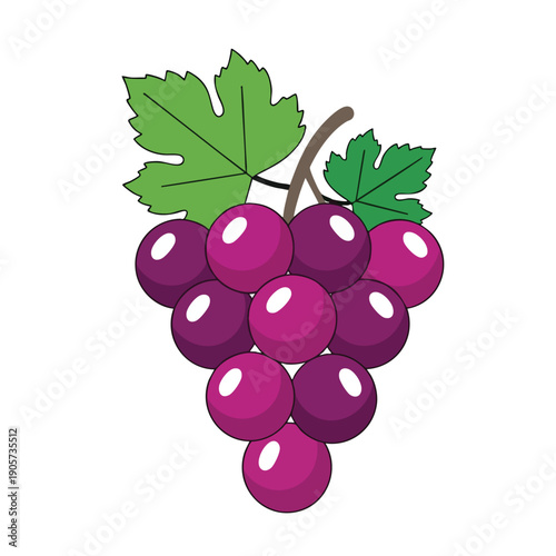 Vivid Illustration of Fresh Purple Grapes with Green Leaves for Healthy Food and Nature Themes