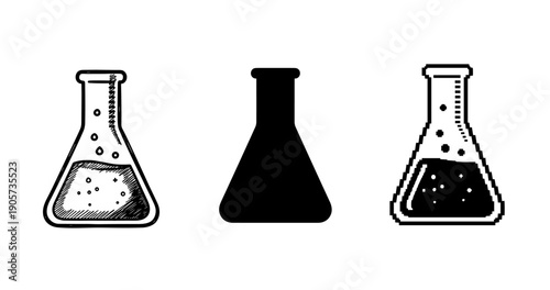Illustration of laboratory flasks with different styles and designs