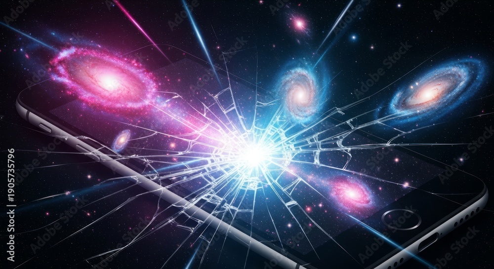 Fototapeta premium Cosmic Explosion from a Shattered Smartphone Display